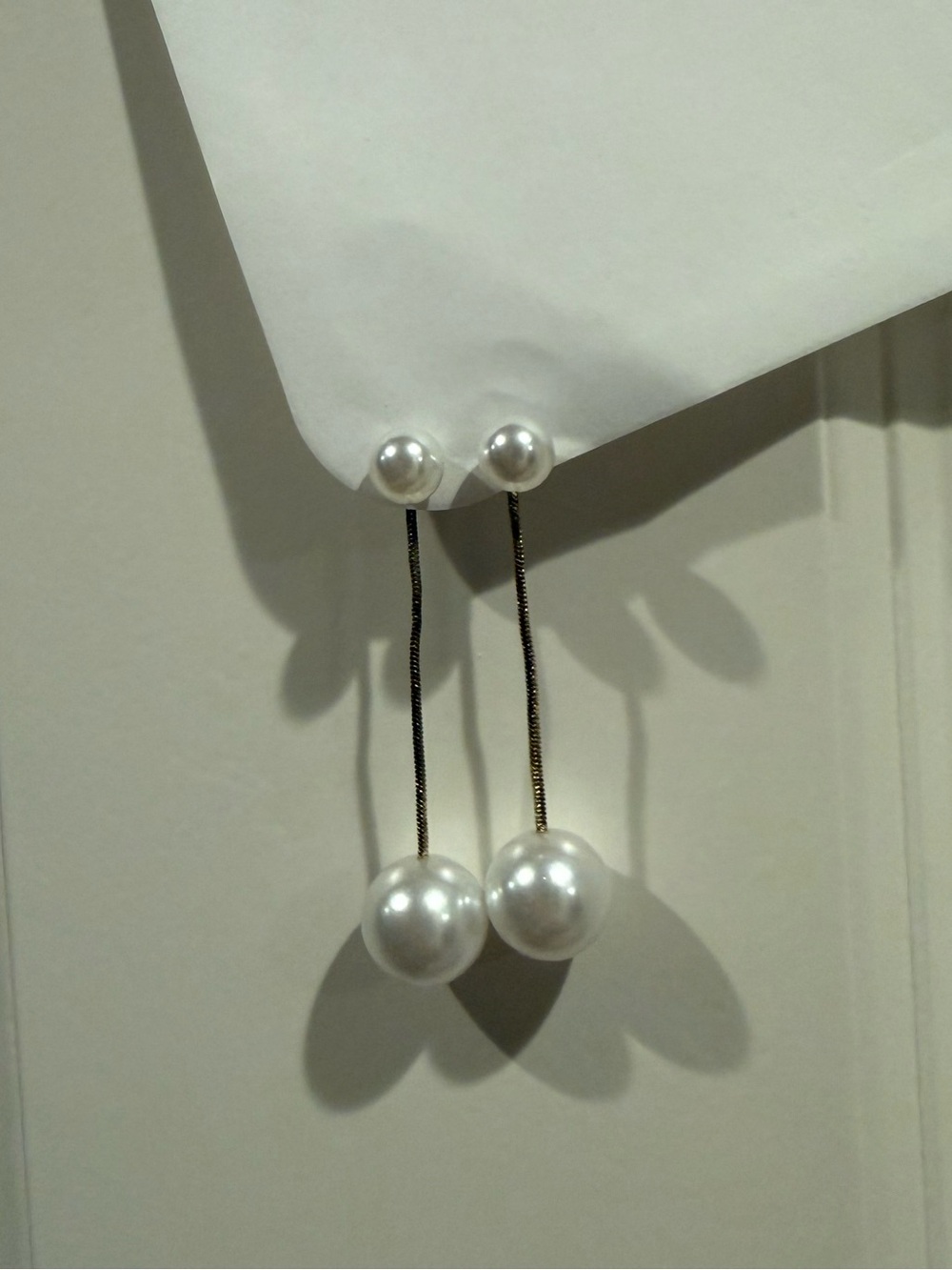 White Pearl Drop Threader Earrings